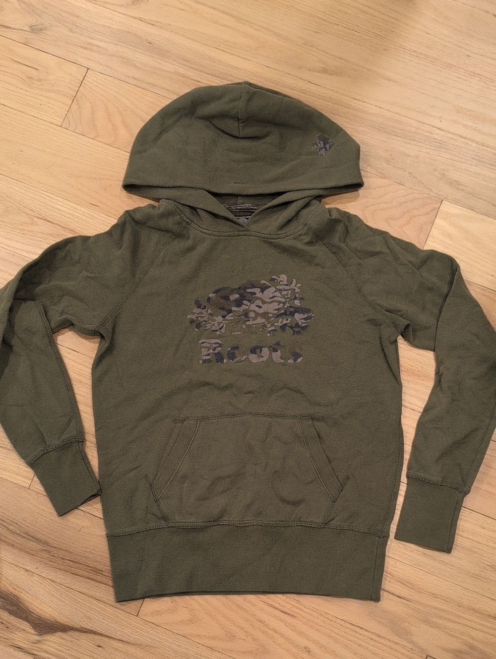Unisex Olive Green Hooded Sweatshirt with Camouflage Logo